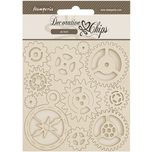 Stamperia – Decorative Chips Alterego Gears and Compass ohuet puukuviot